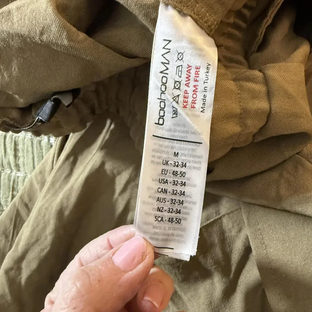 BOOHOOMAN Tan Men's SZ M‎ 100% Polyester Cargo Joggers y2k Streetwear Utility
